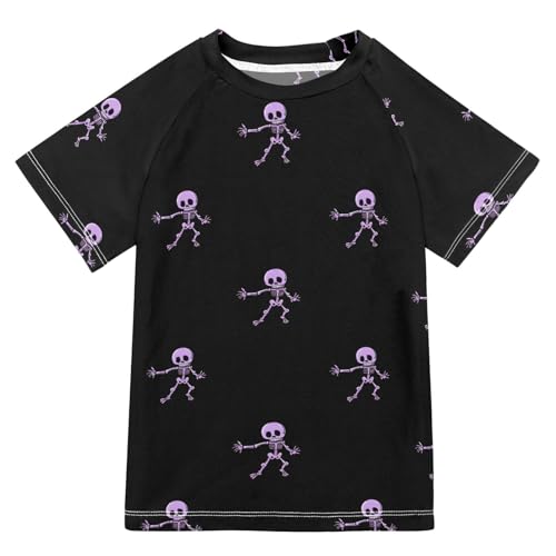 ALAZA Kids Rash Guard Boys Toddler Swim Shirts Short Sleeve Purple Skeleton UPF 50+ 3T