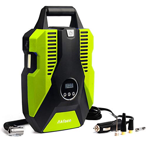 Akface Portable Air Compressor Pump 150 PSI, Digital Tire Inflator 12V DC Electric Gauge with Larger Air Flow 35L/Min, LED Light, Overheat Protection,Yellow