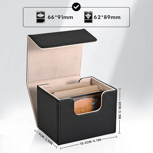 Image of ZLCA Card Deck Box for Trading Cards, MTG Commander Deck Box Holds 120+ Single Sleeved, Leather Magnetic Card Storage Case Fits for TCG CCG Magic (Black& Gold)