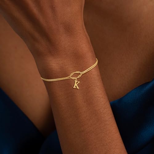 DEARMAY Gold Initial Bracelets for Women, 14K Dainty Gold Plated Knot Letter Bracelet Trendy A-Z Adjustable Chain Jewelry Non Tarnish Charm Bracelet Personalized Gift for Her2