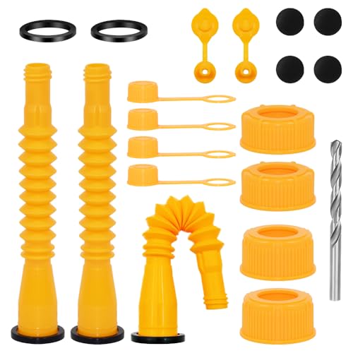 Donpeshe Upgraded Gas Can Spout Replacement Kit w/Flexible Nozzle, Leak-Proof Anti-Overflow Design, Universal Fit 1/2/5/10 Gal Cans, Includes Vent Caps & Drill Bit (2-kit)