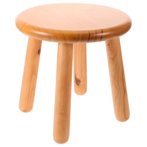 Taburete redondo de madera natural ADOCARN, soporte elevador decorativo de acabado premium 2