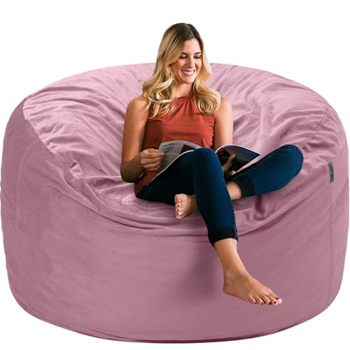HABUTWAY Bean Bag Chair 3Ft Luxurious Velvet Ultra Soft Fur with High Rebound Memory Foam Bean Bag Chairs for Adults Plush Lazy Sofa with Fluffy Sponge 3' (Soft Pink)
