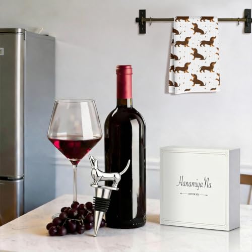 Image of Hanamiya Na Dachshund Kitchen Towels with Wine Bottle Stopper 24x14 Inch, Dachshund Gifts Reusable Dish Towels for Kitchen Bars Decor, Wine Gift Weiner Dog Gifts for Women Men Christmas Birthday Gift