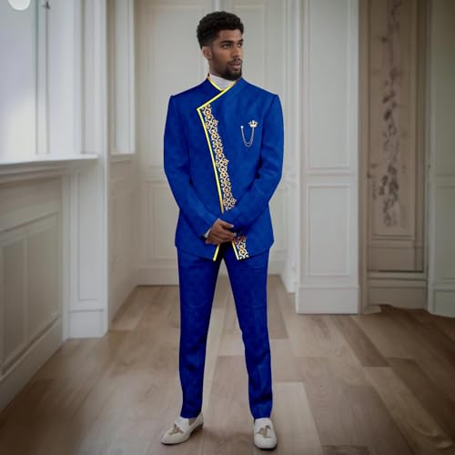Men's Suit African Traditional Wedding 2024 Embroidery Jacket Pants Set Business Attire Dashiki Outfits2