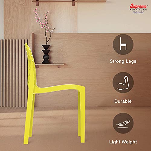 Image of Supreme Web Plastic Chair |Armless Chair for Home, Dining Room Set, Cafe & Outdoor Use |with Weight Bearing Upto 220kgs(Color:Yellow; Pack of 1)