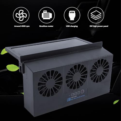 Auto-Abluftventilator, 4500 U/min, 3 Ventilatoren, Solarbetrieben, Auto-Lüftungsgitter, Kühlerventilatoren, USB-betrieben, Energiesparend, Leise, Autofenster-Kühler, Luftreiniger