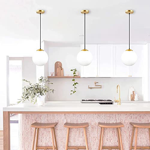 Image of Single Golden Cord with Milky Globe Hanging Pendant Light with 3 Step Bulb 6+6 Watts Wire Lenght 65CM Doom Size 6 Inches for Living Rooms, Kitchen, Office, Restuarents