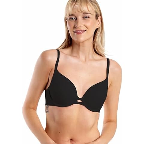Floatley to The T-Shirt Bra for Women, Silky Comfort Cushioned Underwire Grip Band Lightly Lined Full Coverage Bra Black Cover