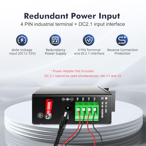 Image of 5 Port Mini Gigabit Industrial DIN-Rail Switch, 4 x 100 /1000Mbps Ports,1 Gigabit Uplink, Din Rail & Wall Mount Included, Unmanaged IP30 (-40~185F) Hardened YuLinca Industrial Ethernet Switch