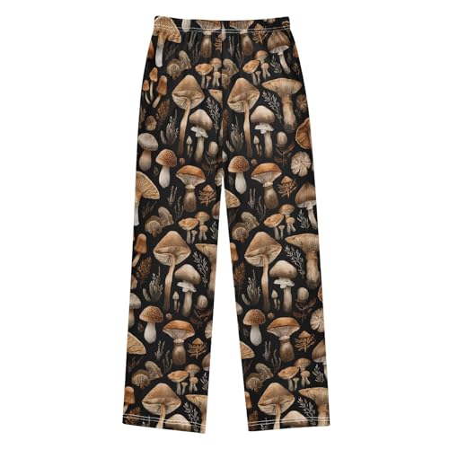 Pajama Pants Lounge Sleep PJ Bottoms Sleepwear Elastic Waist Drawstring L Mushroom Leaves2