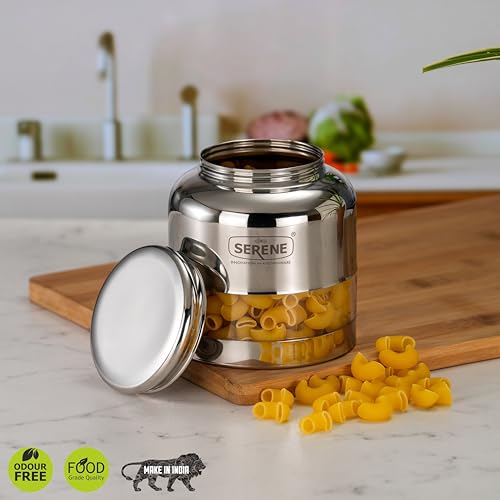 Image of Serene Stainless Steel Exotic See-Through Jar | Airtight Jars for Kitchen Storage | Premium Steel Jars with One Turn Lock Lid | Transparent Stainless Steel Containers | 1000ML | 1 PC