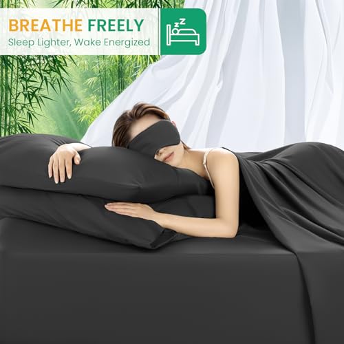 SONORO KATE 100% Viscose Derived from Bamboo_Sheets King Size, Ultra Breathable & Cooling Bed Sheets for Hot Sleepers, Hotel Luxury Silky Bedding Sheets, 16" Deep Pocket - 4PC (Black,King)