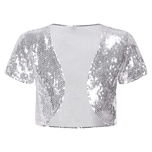 Choomomo Kids Girls Short Bolero Shrugs for Dresses Open Front Short Sleeve Sparkly Sequin Cropped Cardigan