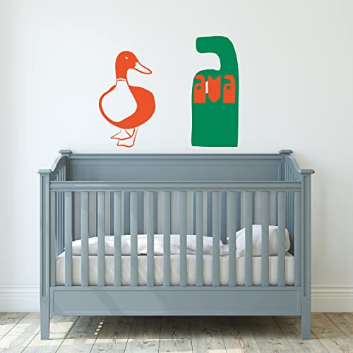 Funny Duck and Name Initial Wall Decal – Unisex Personalized Nursery D?cor with Duck – Baby Name Decals for Little Boys Girls Bedrooms