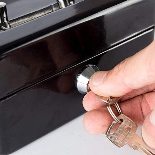 Royal Brands Cash Box with Key Lock, Portable Metal Storage Box, Money Box w/Double Layer 2 Keys for Security, Festivals, Fundraisers, Garage/Yard Sales (Black, XL 12x9.5x4 in)
