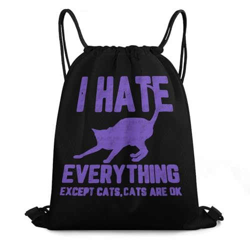 I Hate Everything Except Cats Drawstring Backpack Durable Sport Gym Bags Daypack for Men Women 35 * 42cm