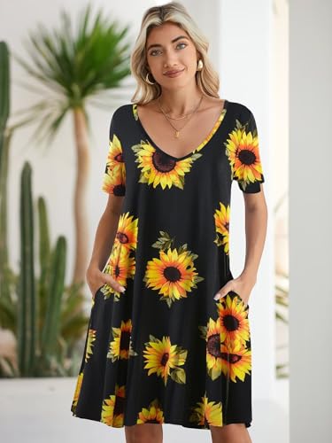 Image of BELAROI Women Casual Summer Dresses Loose Tshirt Beach Sundress V Neck Plus Size Swing Tunic Pockets