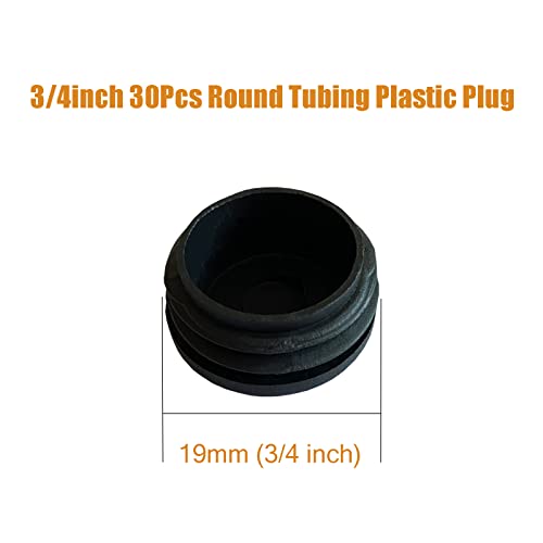 Image of Round Tubing Plug Cap 3 /4 Inch, 30Pcs Tubing End Cap Plastic Plugs Chair Glide Insert Finishing Plug, Black 19mm