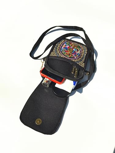 Vintage Embroidered Cell Phone-Purse -Small Crossbody Bag Coin Wallet,Women Mini Ethnic Travel Shoulder Bags Handbag Pouch, Black&red3