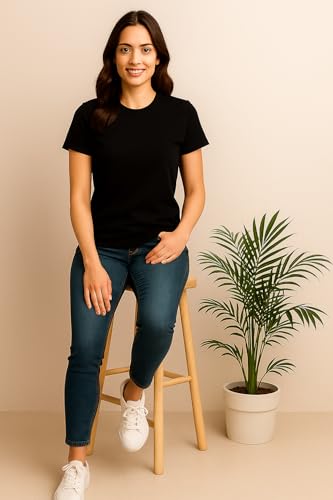 Image of Women's Solid Round Neck Half Sleeves Polyester T-Shirts, Moisture Wicking t-Shirt (Pack of 1)