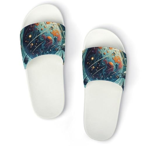 Space Planet Funny House Sandals Non Slip Shower Slippers Quick Drying Bathroom Shoes for Women Men