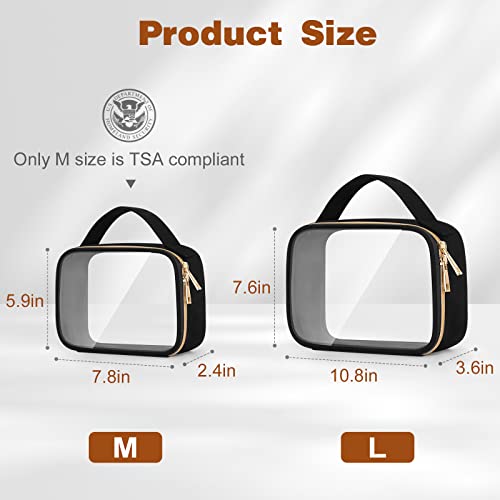 Image of Wedama Clear Toiletry Bag, 2 Pack Clear Makeup Bags with Handles, PVC Cosmetic Bags for Women and Men, Large Opening Toiletry Bags, Black