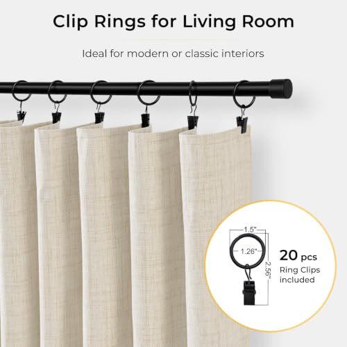 Image of INOVADAY 100% Blackout Curtains for Bedroom, Cream Black Out Curtains 63 Inch Long, Clip Rings Linen Blackout Drapes, Thermal Insulated Room Darkening for Living Room, 2 Panels - W50xL63