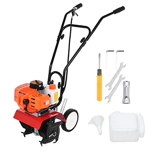 loyliawa 52CC Garten-Benzinfräse, 3 PS/1,65 kW 2-Takt, Rasen-Boden-Kultivator, Rotovator, 9000 U/min, 1,2 l, Kraftstofftank, 15,2 cm, Arbeitstiefe 20,1 cm, Bearbeitungsbreite, Benzin-Kultivator,
