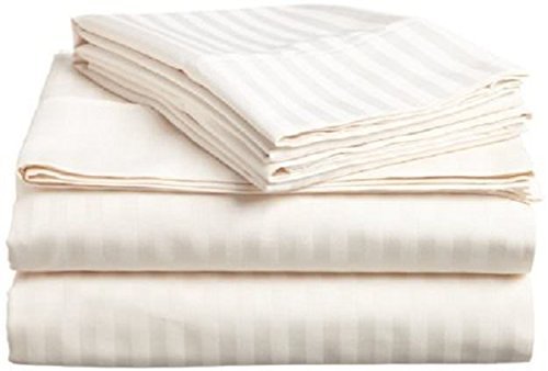 LUXURIOUS BEDDING Collection 800-Thread-Count Egyptian Cotton Wrinkle Fade and Hypoallergenic 18'' Deep Pocket 6 PC Bed Sheet Set UK Double Size Cream Striped