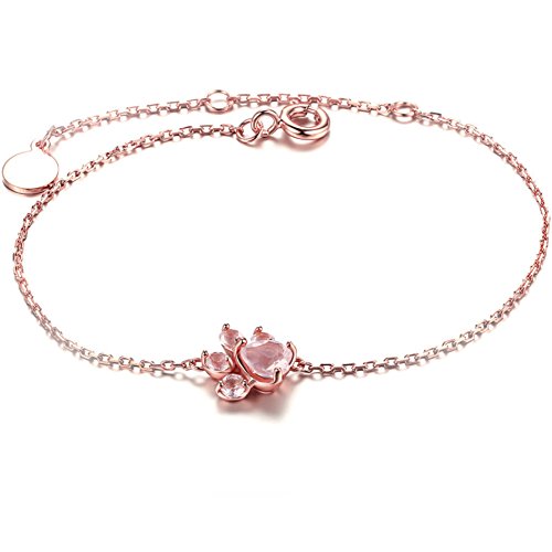Meow star Bracelet Femme Patte De Chat Bracelet En Argent 925 Ajustable Sterling Bracelet Patte De Chien Oxyde de Zirconium Patte Brillants Bijoux Filles (Rose, Argent 925/1000)