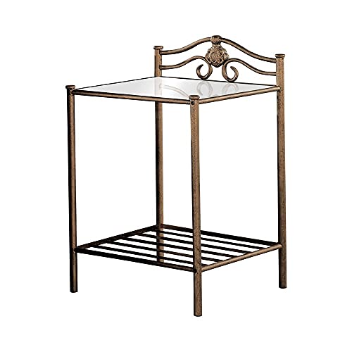 Coaster Home Furnishings Sydney Traditional Metal Nightstand Bedroom Bedside Table Tempered Glass Top Storage Shelf Antique Brushed Gold #TOP29