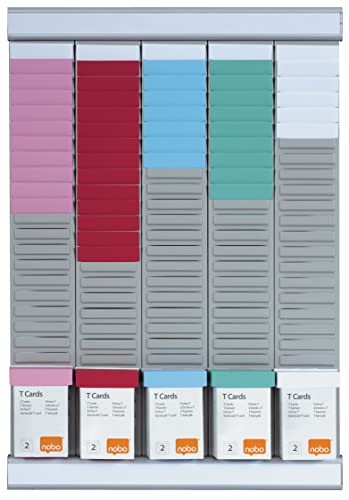 Nobo - Kit Planning Hebdomadaire à Fiches T, Mural, 5 Colonnes & 24 Fentes, Indice 2, Fiches T Multicolores Incluses, 2911680