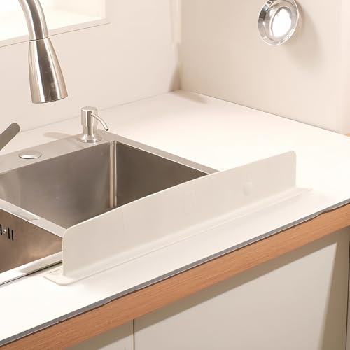 Protector contra salpicaduras para fregadero elevado, silicona beige con ventosa antihumedad 8