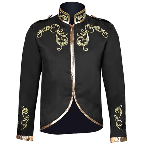 LGHLMCL Men's Military Blazers Fashion Gold Embroidered Palace Prince Coats Stand Collar Slim Fit Drummer Parade Punk Jacket