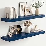 fuqing Dark Blue Floating Shelves | 24 Inch Floating Shelves for Wall Set of 2 | 24' W x 6.7' D x 1.4' H Blue Shelves for Bathroom Living Room Bedroom Kitchen
