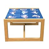Lunarable Shark Coffee Table, Cartoon Fish Character with Hello Sign Book Ice Cream Rubber Unicorn, Acrylic Glass Center Table with Wooden Frame for Offices Dorms, Small, Violet Blue Multicolor