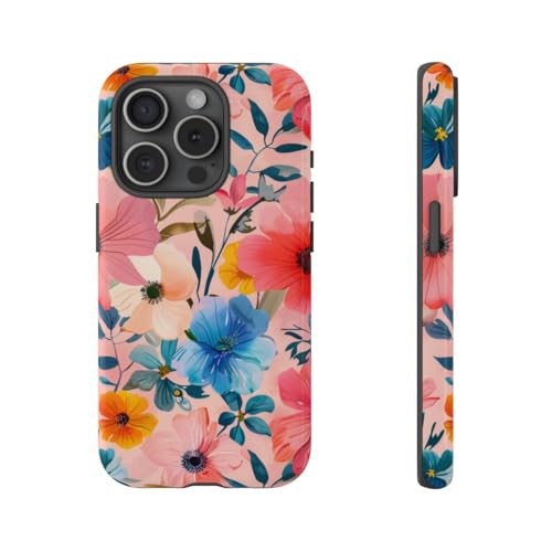 Coque iPhone 15 Pro rigide motif floral rose printanier brillant et antichoc