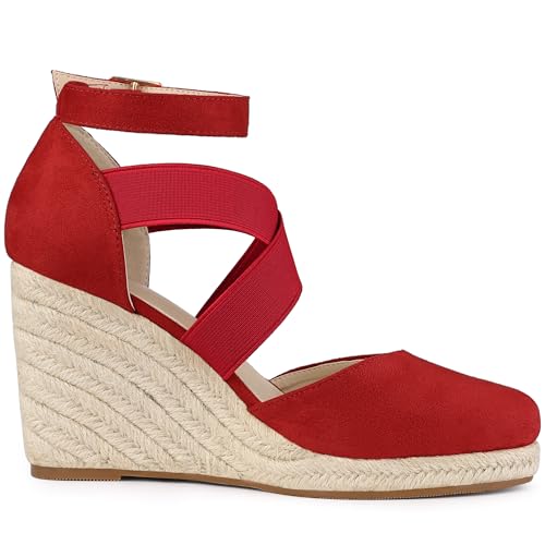 Allegra K Allegra K Women's Espadrilles Closed Toe Wedges Heels Red Sandals 7 M US