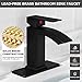 EZANDA Brass Waterfall Bathroom Faucet with Extra Large Rectangular Spout, Deck Plate, Pop-up Drain Assembly & Water Supply Hoses Included, Matte Black, 14254