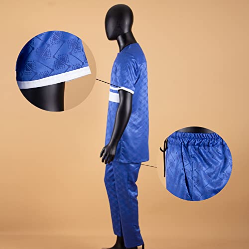 African Men Clothing Dashiki Shirts and Pants 2 Piece Outfits Crop Top Attire Short Sleeve Plus Size Casual3