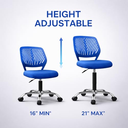 Image of Modern Ergonomic Office Chair, Adjustable Height, Chrome Base, Mesh Back Design, Rolling Wheels, Task Seating (Blue)