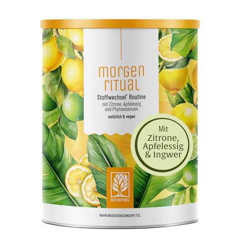 NATURTREU® Morgenritual – 150 g Getränkepulver mit Zitrone, Apfelessig & Ingwer – Mit Vitamin C – Fruchtiger Drink für deine Morgenroutine – Vegan & ohne zugesetzten Zucker