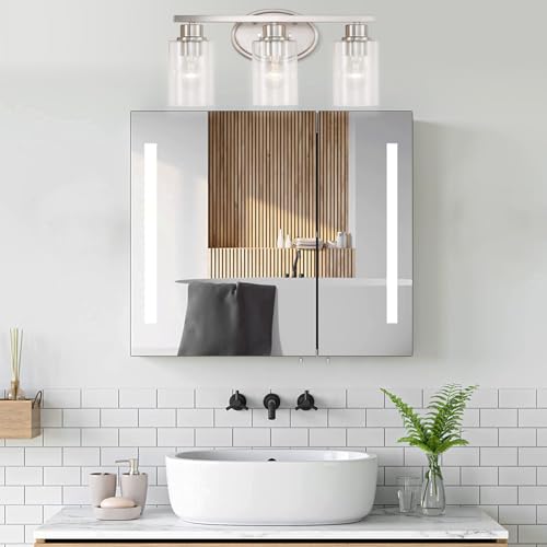 Bathroom Vanity Light Fixtures Over Mirror, 3 Light Brushed Nickel Bathroom Light Fixtures with Clear Glass, Modern Vanity Lighting Fixture for Bathroom, Rustproof Vanity Light Wall Mount by EPLIGUP - Image 5