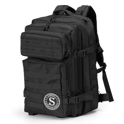 aiGear Tactical Backpack, 45L Military Backpack with Initial Letter S, Large MOLLE Backpack, Ideal Army backpack for Men Women Camping Hiking Hunting - aiGear