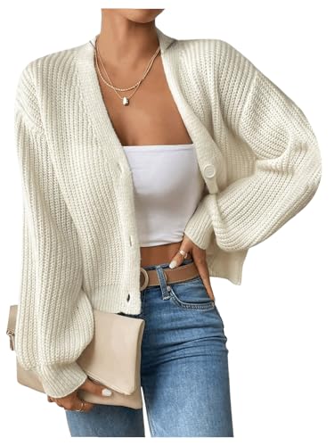 SHENHE Women's Cardigan Sweater Casual Button Down Long Sleeve V Neck Knitwear Cardigan Top