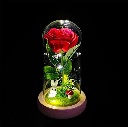 MAIBED プリザーブドフラワー LEDライト 金箔のバラ 花束 枯れない花 プレゼント バレンタイン 母の日 入学式 (ローズ(ウサギ))