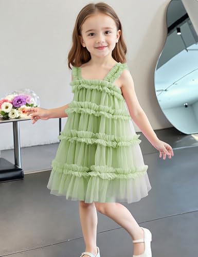 ROYLAMP Toddler Girls Tulle Party Dress Cute Ruffle Layered Dress for Kids Elegant Sleeveless Wedding Dresses4