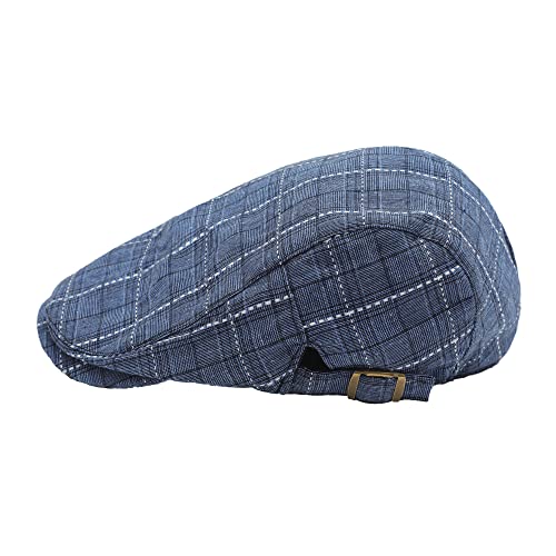 Zlyc Men Cotton Flat Cap Summer Scally Ivy Gatsby Newsboy Beret Driver Cabbie Hunting Hat (Plaid Blue) #TOP3