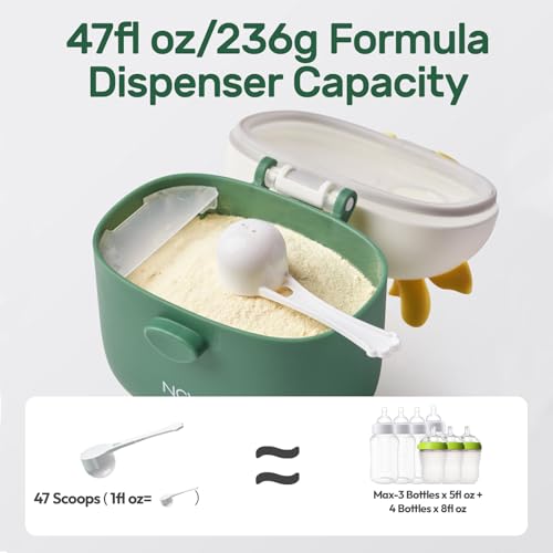 Image of NCVI Baby Formula Dispenser On The Go, Formula Container To Go, Formula Holder for Travel, Outdoor Picnic with Baby Infant, Portable Container for Milk Powder, Snacks, Candy, Fruits (Green)